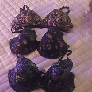 Victoria's Secret Floral Bra Set - Black, Pink, Blue